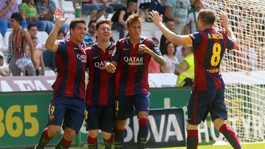 Messi anotó dos goles, mientras que Luis Suárez completó un triplete (EFE)