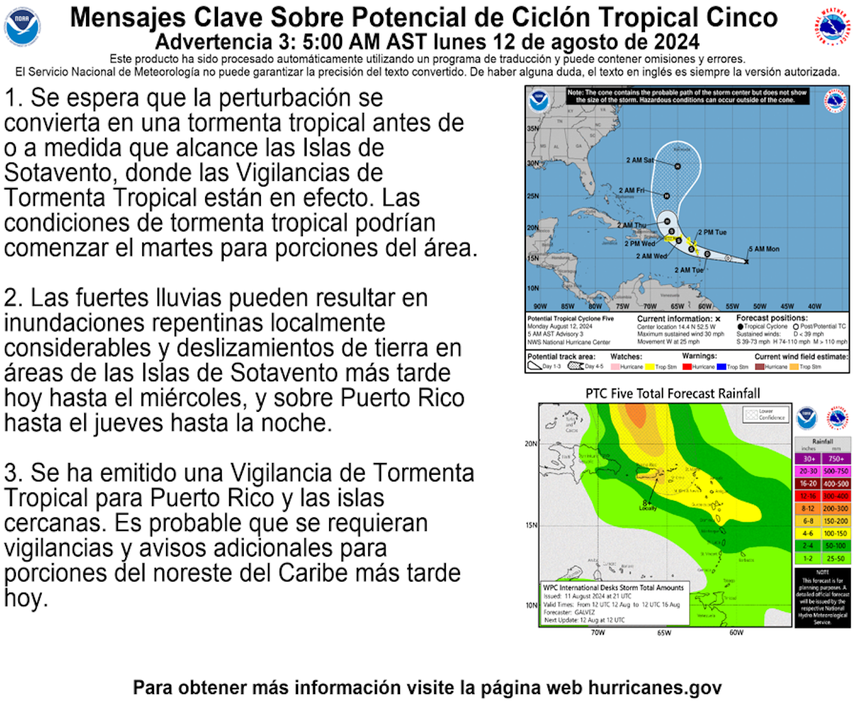 Información sobre potencial tormenta tropical, 12 de agosto, Centro Nacional de Huracanes. Información sobre potencial tormenta tropical, 12 de agosto, Centro Nacional de Huracanes.