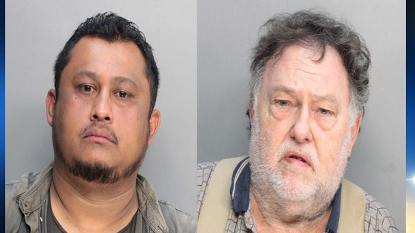 José Armando Solís, de 35 años y Gregorio Santa Ana, de 69 años detenidos por matadero de animales ilegal. Foto cortesía Local10.com