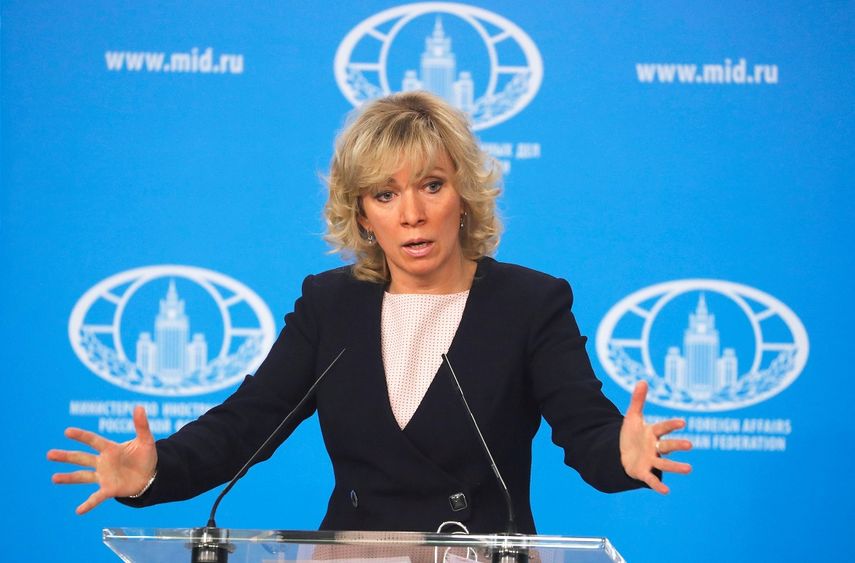 María Zajárova, portavoz del Ministerio de Asuntos Exteriores ruso, durante una rueda de prensa en Moscú. 