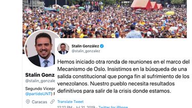 Stalin González, vicepresidente de la Asamblea Nacional, hizo el anuncio en su cuenta de Twitter.