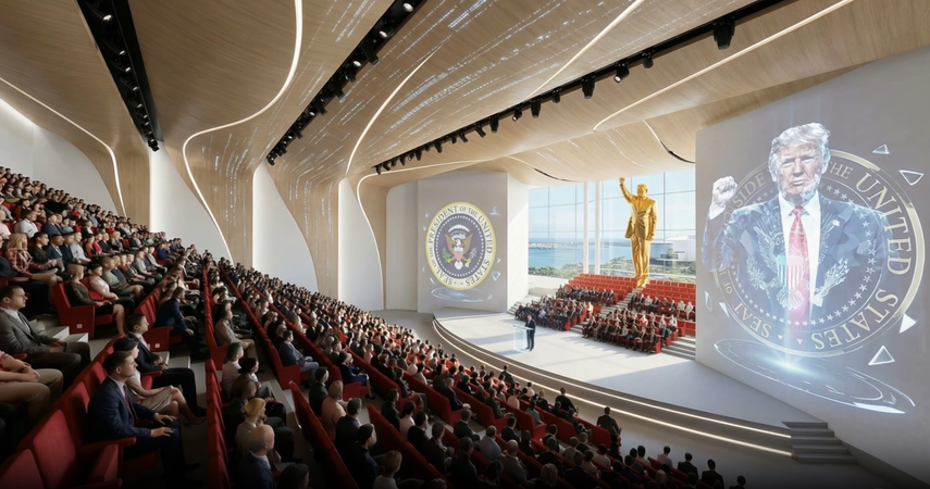 Auditorio de la biblioteca presidencial Donald J. Trump en Miami.