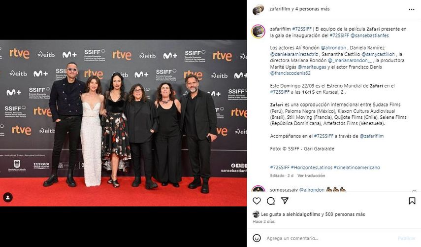 El equipo del filme Zafari de la cineasta Marina Rondon en el estreno en San Sebastián.&nbsp;