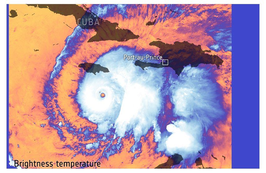 El satélite Sentinel-3 de Copernicus captura el huracán Melissa horas antes de llegar a Jamaica.&nbsp; &nbsp;