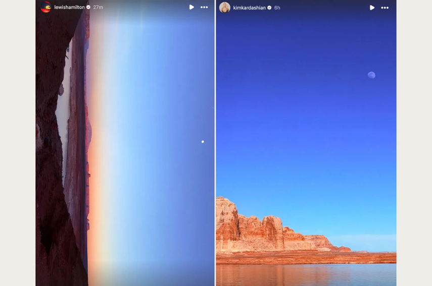 Lewis Hamilton y Kim Kardashian comparten imágenes de su paseo por el lago Powell y avivan los rumores de romance. 