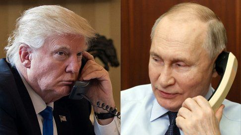 El presidente de Estados Unidos, Donald Trump, y su homólogo ruso, Vladimir Putin, durante una conversación telefónica el 18 de marzo de 2025.