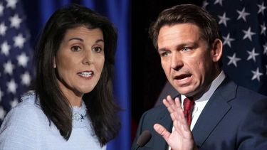La aspirante presidencial Nikki Haley y el gobernador Ron DeSantis