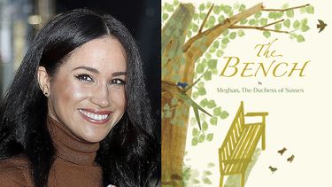 Esta combinación de fotografías muestra a Meghan, duquesa de Sussex saliendo de la Casa de Canadá en Londres, el 7 de enero de 2020, izquierda, y la portada de su libro infantil The Bench con acuarelas de Christian Robinson publicado el 8 de junio de 2021.&nbsp;