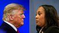 Esta combinación de imágenes muestra al expresidente Donald Trump en Orlando, Florida, el 26 de febrero de 2022 y a la fiscal de distrito del condado de Fulton, Fani Willis, el 14 de agosto de 2023 en Atlanta, Georgia.
