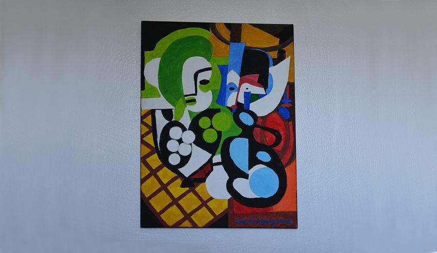 Cenando, 2022, acrílico, 18 X 24.