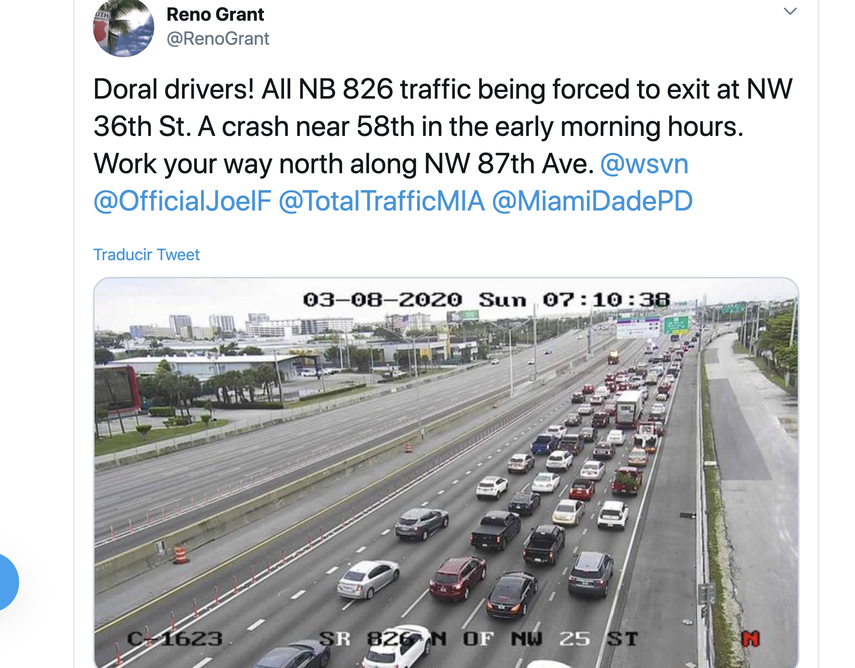 En la cuenta del Twitter el reportero Reno Grant inform&oacute; sobre el desv&iacute;o de los vehicuos.&nbsp;