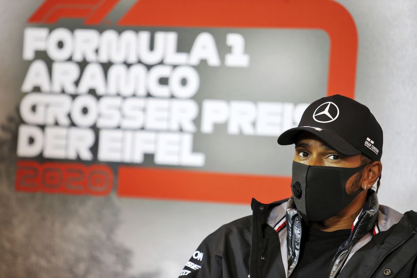 El piloto de Mercedes Lewis Hamilton durante una rueda de prensa previo al Gran Premio de Eifel en el circuito de Nuerburgring, Alemania, el jueves 8 de octubre de 2020