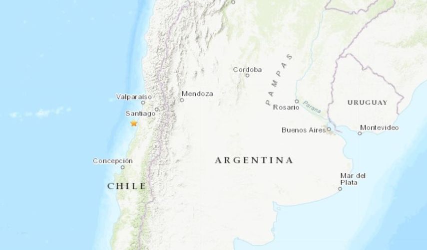 Mapa del sismo en Chile.