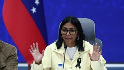 Delcy Rodríguez en conferencia de prensa el 2 de julio de 2026.