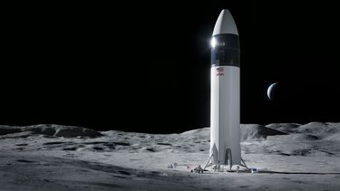 Ilustración proporcionada por SpaceX que muestra el diseño del módulo de alunizaje SpaceX Starship con el que se busca llevar a los primeros astronautas de la NASA a la superficie de la Luna bajo el programa Artemis. 