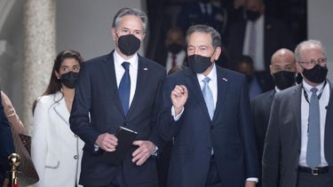 &nbsp;El secretario de Estado de Estados Unidos, Antony Blinken, se reunió con el presidente panameño Lurentino Cortizo en el palacio presidencial en Ciudad de Panamá, 19 de abril 2022.