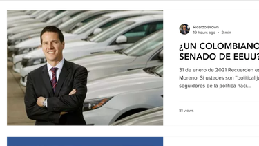 Captura de pantalla de la página de Ricardo Brown, con el artículo sobre Bernie Moreno. 
