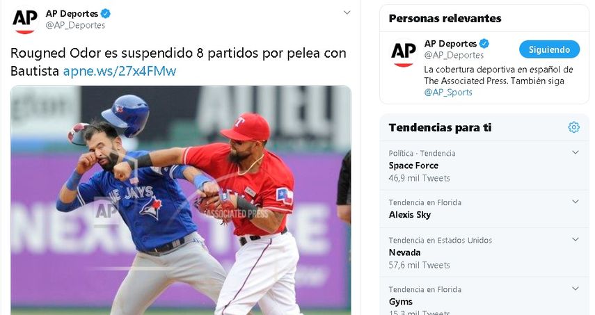 El 15 de mayo del 2016 la mala sangre entre los rangers de Texas y los Azulejos de Toronto llegó a su punto de erupción cuando el dominicano José Bautista y el venezolano Rougned Odor se liaron a golpes detrás de la segunda base tras una fuerte barrida por parte del primero.