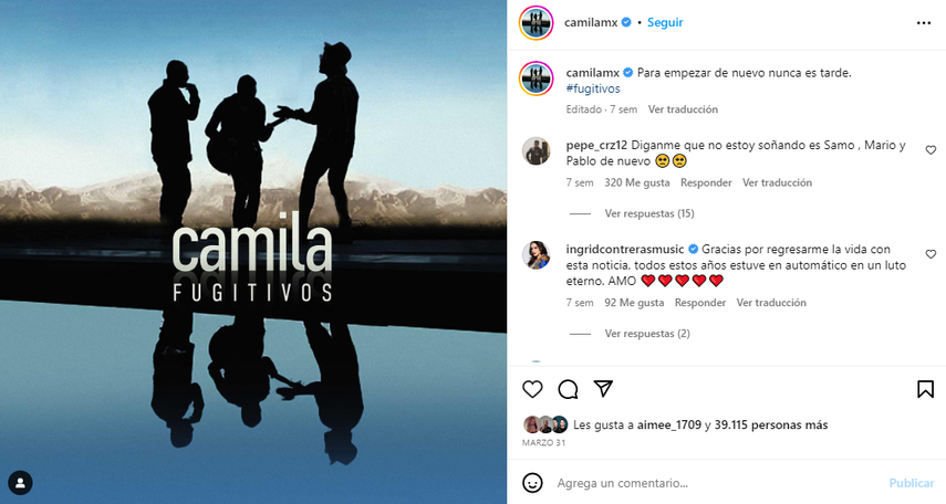 Camila regresa a la escena musical con Fugitivos.