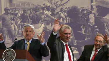 El presidente de México Andrés Manuel López Obrador, el designado gobernante cubano Miguel Díaz-Canel y el dictador Raúl Castro.
