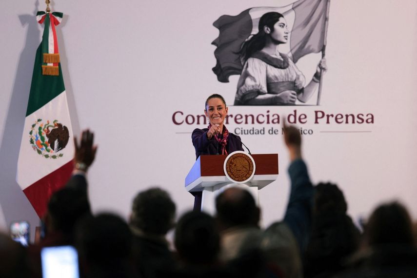 La presidente de México, Claudia Sheinbaum, durante una conferencia de prensa en el Palacio Nacional.&nbsp;