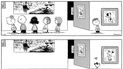 Tira cómica de Peanuts por Charles M. Schulz en 1999 que muestra a niños en un museo, y uno de ellos mirando un cuadro del perro Earl, de Mutts. Abajo otra tira cómica de Mutts, por Patrick McDonnell, que muestra a Earl en un museo mirando con cariño un cuadro de Snoopy. Los caricaturistas rendirán tributo a Peanuts 