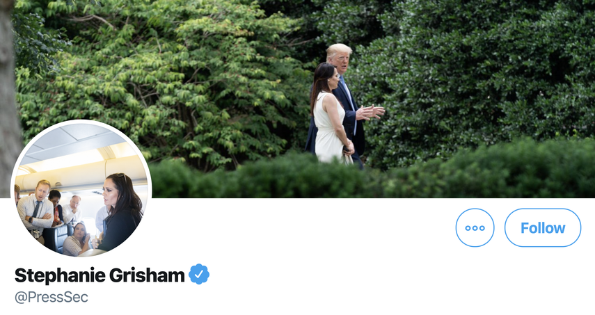 Captura de pantalla de la cuenta de Twitter de Stephanie Grisham,&nbsp;portavoz del presidente de Estados Unidos, Donald&nbsp;Trump.