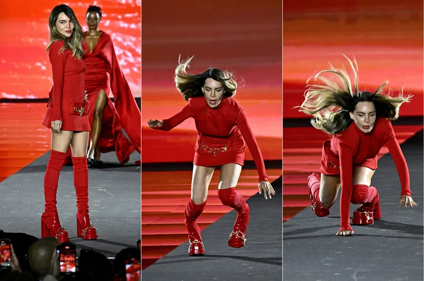 Belinda sufre caída en pleno desfile de LOréal París