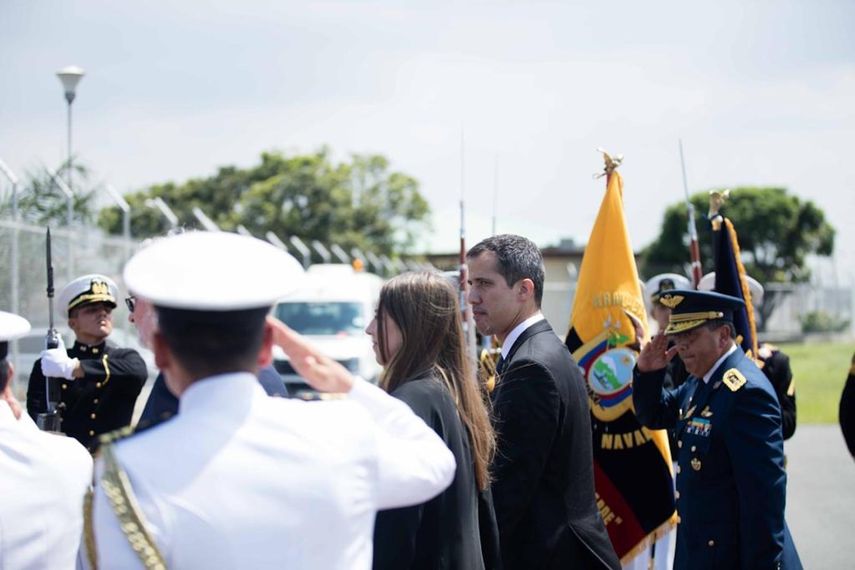 El presidente encargado de Venezuela, Juan Guaidó, a su llegada a Ecuador.&nbsp;