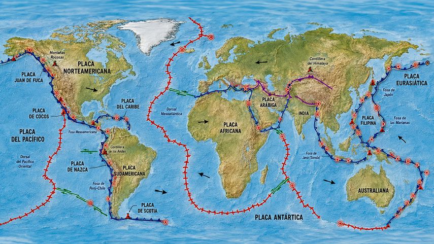 Ilustración placas tectonicas del mundo.
