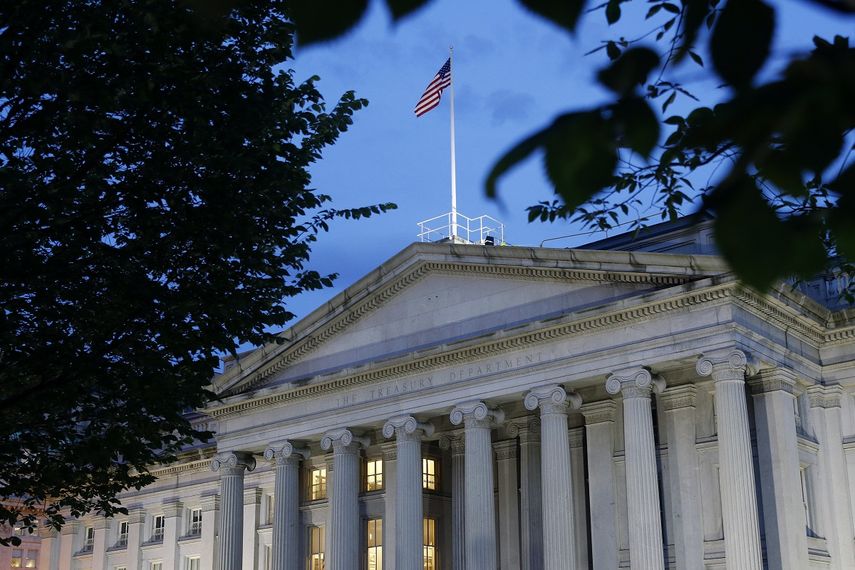 Vista parcial del edificio del Departamento del Tesoro de Estados Unidos (EEUU), en Washington.&nbsp;