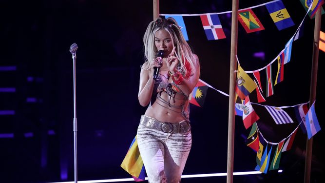 Karol G canta Si antes te hubiera conocido durante su presentación en los Premios MTV Video Music Awards el miércoles 11 de septiembre de 2024 en el UBS Arena de Elmont, Nueva York.&nbsp;