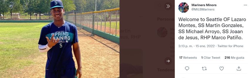 Lázaro Montes es uno de los prospectos cubanos que con 17 años de edad consiguió firma con los Marineros de Seattle por un bono de $2.500.000