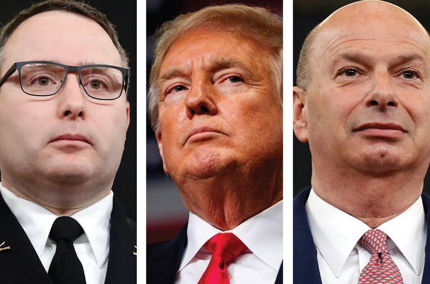 Gordon Sondland, Donald Trump y Alex Vindman.