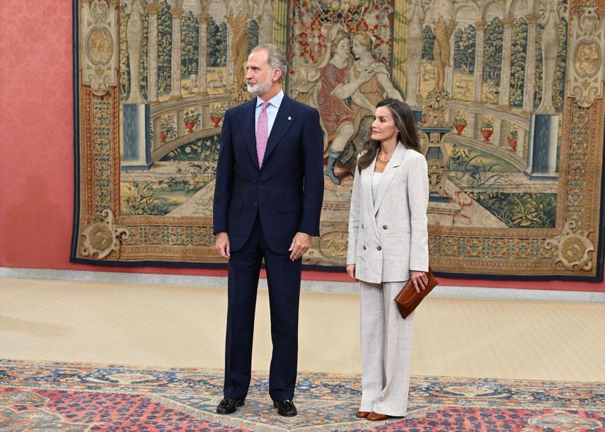 El rey Felipe VI y la reina Letizia durante la reunión anual del Patronato de la Fundación Princesa de Asturias, celebrada en el Palacio Real de El Pardo, a 23 de junio de 2026, en Madrid (España). &nbsp;