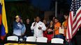 José Colina, presidente de la Organización de Venezolanos Perseguidos Políticos en el Exilio, VEPPEX, habla en un acto de exiliados venezolanos en apoyo al presidente encargado, Juan Guaidó.