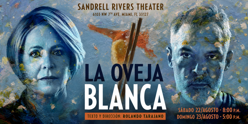 Cartel promocional de La Oveja Blanca, pieza escrita y dirigida por Rolando Tarajano que llegará al Sandrell Rivers Theater el 22 y 23 de agosto.&nbsp;