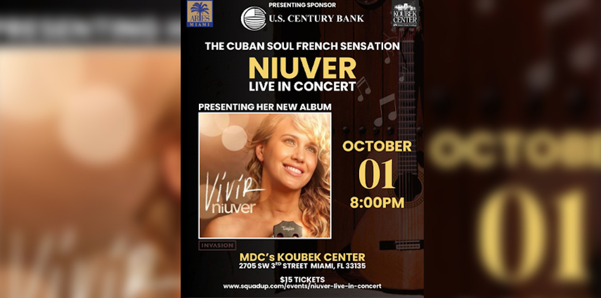 Imagen promocional del concierto de Niuver, que toma lugar este miércoles 1 de octubre en el Koubek Center, en Miami.&nbsp;