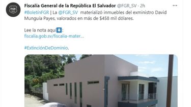 Con este procedimiento se concluye la etapa de incautación de los bienes del exministro de Defensa de El Salvador, el general David Munguía Payés, al que en octubre 2020 le embargaron ocho propiedades valoradas en 1,4 millones de dólares.