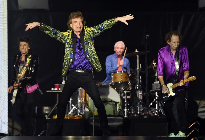  En esta fotografía del 22 de agosto de 2019, de izquierda a derecha, Ron Wood, Mick Jagger, Charlie Watts y Keith Richards de The Rolling Stones durante un concierto en Pasadena, California.  