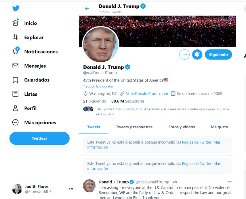 La cuenta del presidente Donald Trump.&nbsp;