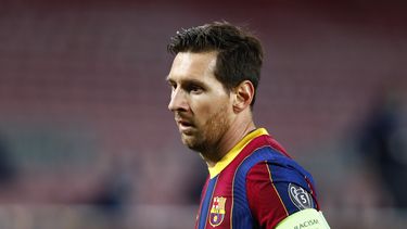 Lionel Messi de Barcelona durante el partido de fútbol del grupo G de la Liga de Campeones entre el FC Barcelona y el Dynamo Kyiv en el estadio Camp Nou de Barcelona, ​​España, el miércoles 4 de noviembre de 2020