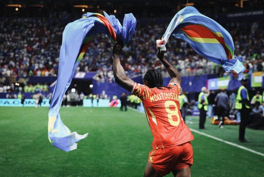 Samuel Moutoussamy de la República Democrática del Congo celebra la victoria por 3-1 durante el partido del Grupo K de la Copa Mundial de la FIFA 2026 entre la República Democrática del Congo y Uzbekistán