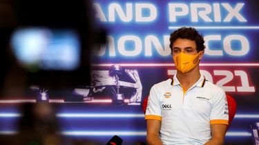 El piloto británico de McLaren, Lando Norris, da una conferencia de prensa en Mónaco, el 19 de mayo de 2021, antes del Gran Premio de Fórmula 1 de Mónaco. &nbsp; &nbsp;