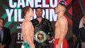 Esta foto del folleto proporcionada por Matchroom Boxing muestra al boxeador mexicano Saúl Canelo Álvarez (izq.) Y al boxeador turco Avni Yildirim enfrentándose después de sopesarse para su próxima pelea en Miami, Florida el 26 de febrero de 2021. Esta foto del folleto proporcionada por Matchroom Boxing muestra al boxeador mexicano Saúl Canelo Álvarez (izq.) Y al boxeador turco Avni Yildirim enfrentándose después de sopesarse para su próxima pelea en Miami, Florida el 26 de febrero de 2021.
