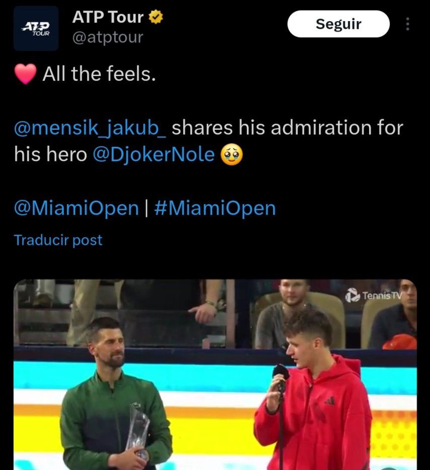 Novak Djokovic fue superado en la final del Abierto de Miami por el checo Jakub Mensik