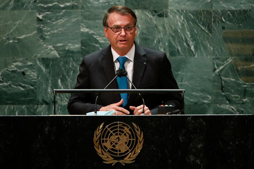 El presidente de Brasil, Jair Bolsonaro, se dirige al 76 ° período de sesiones de la Asamblea General de la ONU en Nueva York.