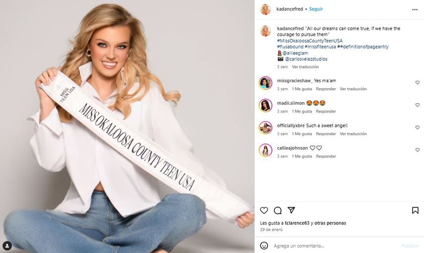 La modelo Kadance Fredericksen, Miss Okaloosa County Teen USA.