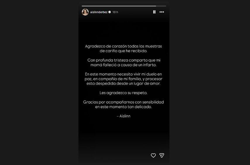 Aislinn Derbez se pronuncia tras la muerte de su madre, Gabriela Michel. 