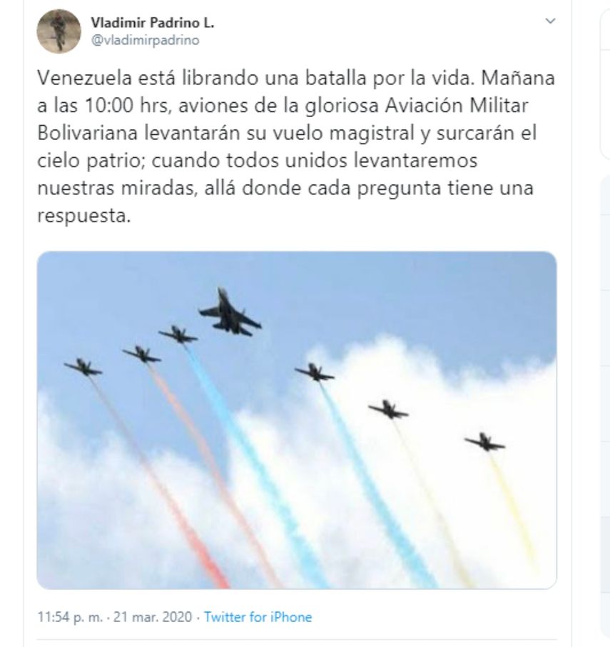 Mensaje enviado por el ministro del régimen, Vladimir Padrino López. 